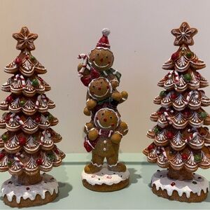 Adorable Stacked Gingerbread Men and TwoTrees- Set of 3 items- NWT